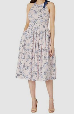 $180 Donna Morgan Women's Pink Printed Stretch Cotton Poplin Midi Dress Size 8