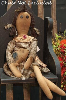 NEW Primitive ELLA DOLL Holding PIG Folk Art Raggedy Country 17'' Collectible 