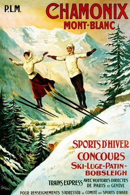 ALPS CHAMONIX MONT BLANC WINTER SPORTS SKI JUMPING SKIING VINTAGE POSTER REPRO