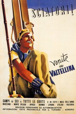 ITALY WINTER SKI SPORT ITALIAN SCIATORI GIRL VENITE TRAVEL VINTAGE POSTER REPRO
