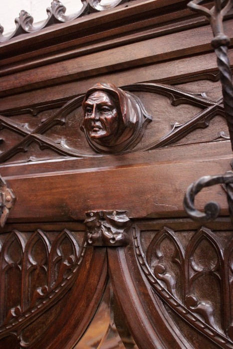 Antique French Gothic Hall Rack, Walnut, Narrow Model, 19th Century