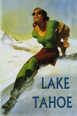 Lake Tahoe Ski Vintage Poster Lady Winter Snow Skiing Reproduction FREE S/H