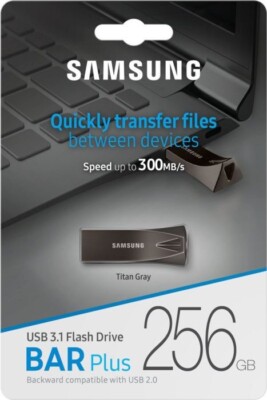 Samsung Bar Plus 256 GB USB 3.1 speed up to 300MB/s Flas Drive Titan Grey -UK