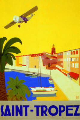 FRANCE FRENCH SAINT TROPEZ BEACH SAILBOAT TRAVEL TOURISM VINTAGE POSTER REPRO