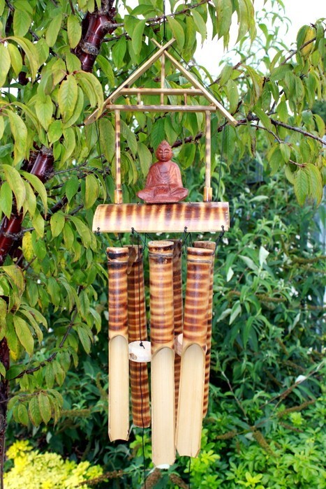 Thai Buddha 6 Tube Bamboo Windchimes Meditation Temple Garden Ornament Brown