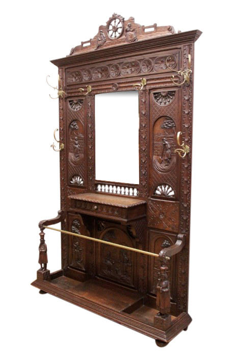 Nice Larger Sized French Breton Hall Rack, Oak, 19th Century