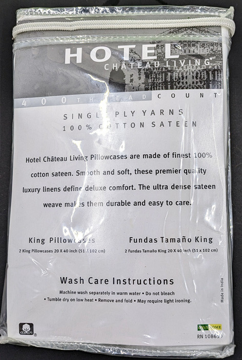 Hotel Chateau Living 400 Thread Count 100% Cotton 2 King Pillow Cases White
