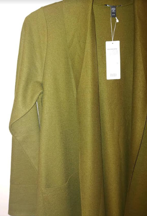 Pre-owned Eileen Fisher High Collar Litewigt Boiled Wool Jersey Jacket Serpentine Green S In Serpenine Green