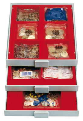 Lindner 2802 D-Box coin box collection boxes 2 compartments 4 29/32x4
