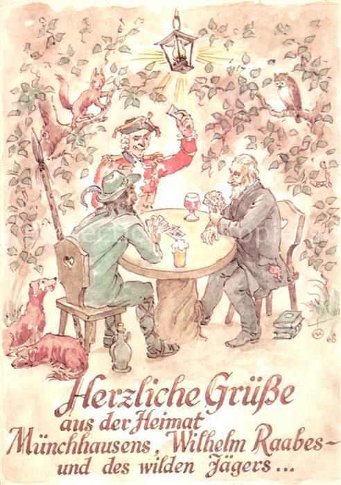 73618388 Kartenspiel-Postkarte M?Nchhausen Wilhelm Raabe J?Ger  