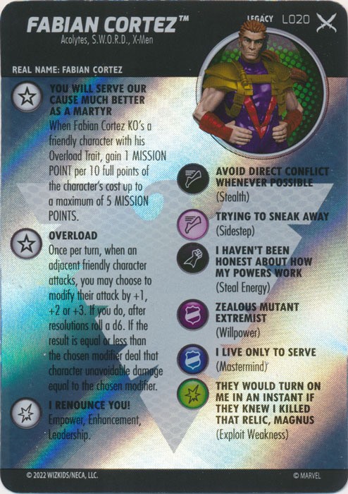 Marvel Heroclix X-Men X of Swords Legacy Card : Fabian Cortez L020