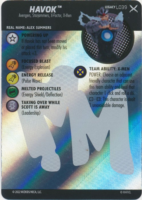 Marvel Heroclix X-Men X of Swords Legacy Card : Havok L039