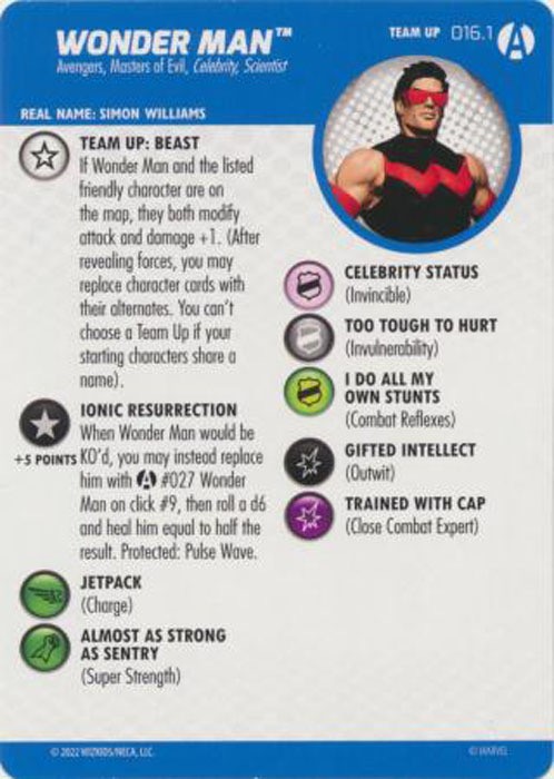 Marvel Heroclix Avengers Forever Team Up Card : Wonder Man - 016.1