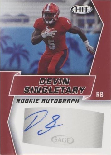 2019 Sage Hit Premier Draft Devin Singletary #A12