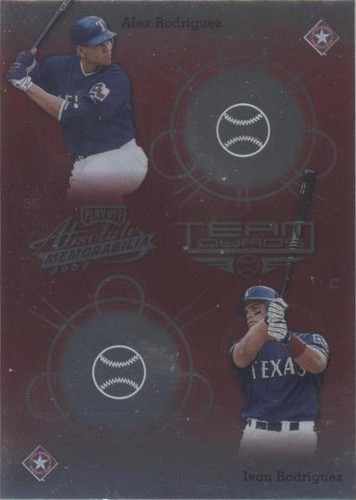 2002 Playoff Absolute Memorabilia - Alex Rodriguez Ivan Rodriguez Juan González #TQ-20