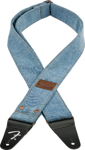 Fender x Wrangler Riveted Denim Guitar Strap, Light Indigo