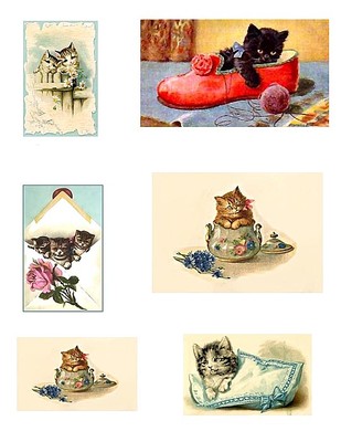 Sweet Vintage Kittens Cotton Crazy Quilt Blocks FrEE ShiPPinG WoRld WiDE 