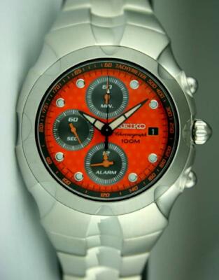 Pre-owned Seiko Alarm Chronograph Sna761 Sna761p1 Streamline Orange Dots Dial Steel Watch