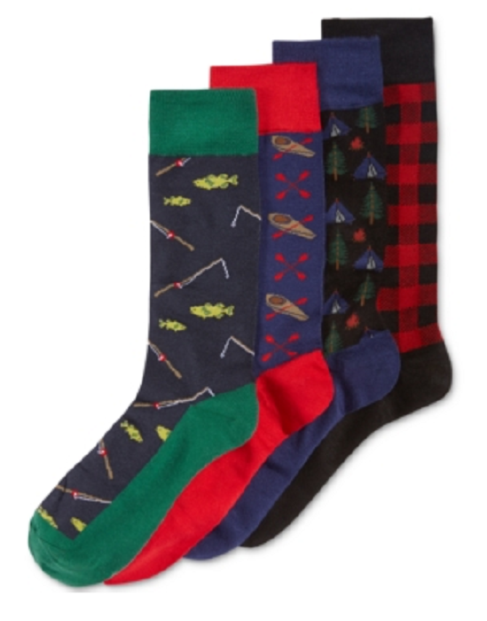 Club Room Men's 4-Pack Different Pattern Socks Gift Box, Shoe Size 7-12