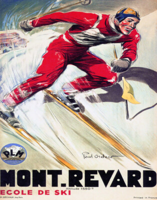 POSTER MONT REVARD SKI SCHOOL DOWNHILL SKIING FRANCE SPORT VINTAGE REPRO FREE SH