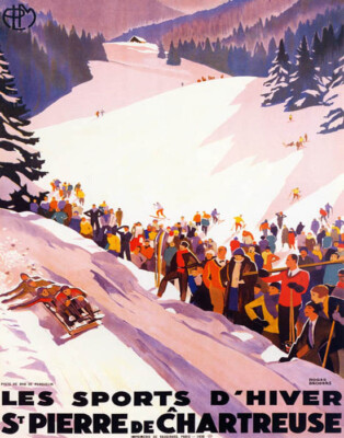 POSTER BOBSLED SKI WINTER SPORT ST PIERRE CHARTREUSE ALPES VINTAGE REPRO FREE SH