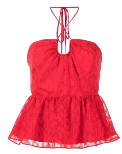 Новый Красный жаккардовый топ с леопардовой баской от Milly Willette, 295 Р