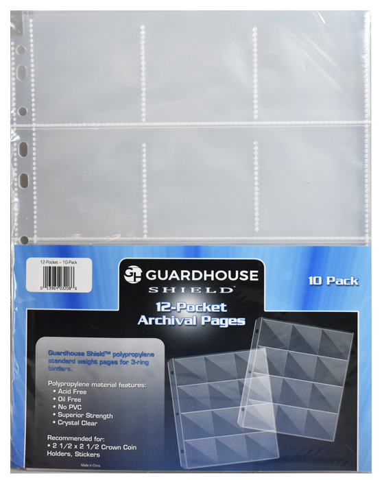 10 Coin Holder 12 Pocket Page 2.5 x 2.5 GUARDHOUSE Snap Crown Flip Storage Pages