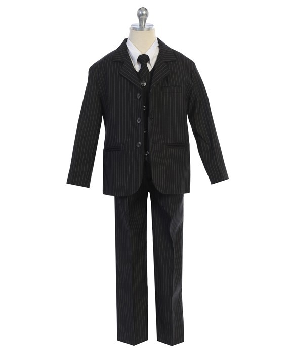 Black Pinstripe 5 Pcs Set Wedding Halloween Formal Wear Kids