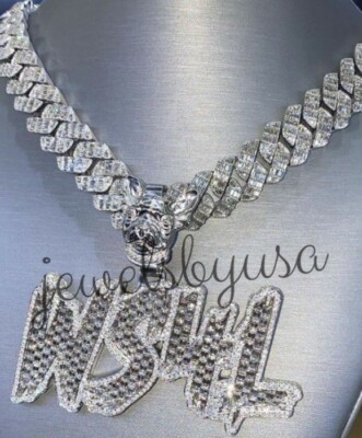 Pre-owned Nsg Men's 6ct Real Baguette Moissanite Ws4l Customize Name Number Pendant 925 Silver In White