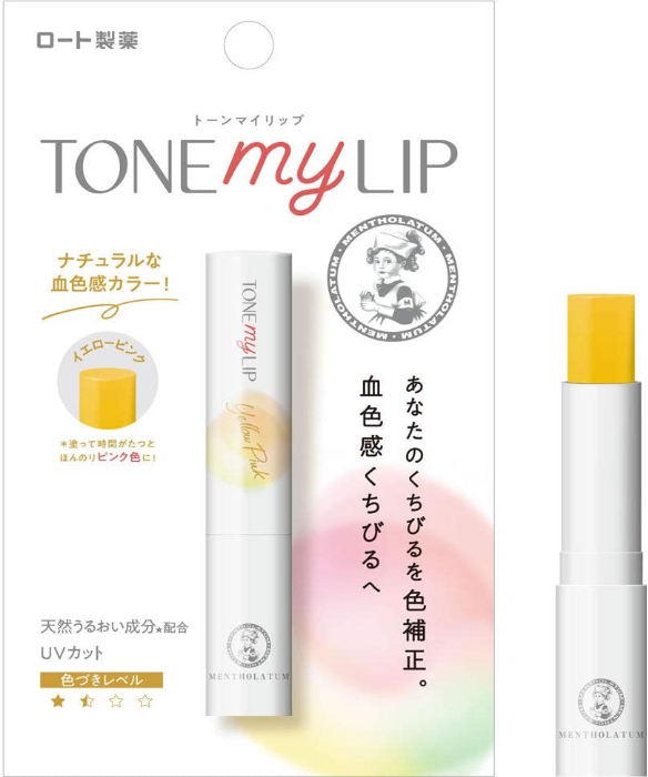 ROHTO Mentholatum Tone My Lip Cream 2.4g Yellow Pink Vitamins Japan Lip Balm
