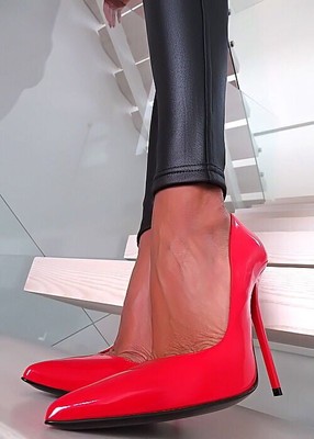MADE IN ITALY 1969 MADE IN ITALY ALL LEATHER HIGH HEELS Z61 ANOUK STYLE STILETTO PUMPS RED