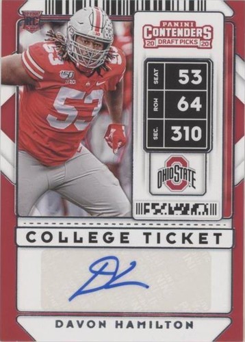 2020 Panini Contenders Draft Picks Davon Hamilton #306