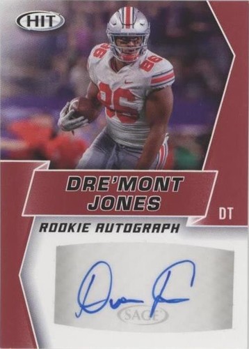 2019 Sage Hit Premier Draft Dre'mont Jones #A16