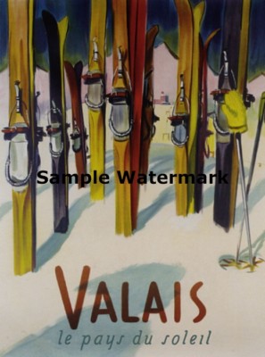 Valais Skis Skiing in Switzerland Alps Ski Winter Sport Vintage Poster FREE S/H