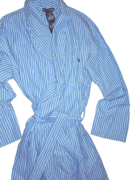 Polo Ralph Lauren mens wrap Blue striped Robe  Small / Medium