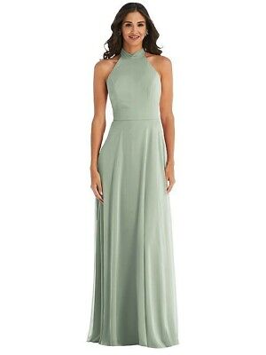 AFTER SIX NEW $200 Lux Chiffon Halter Maxi Dress in Willow Green Size 2
