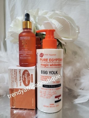 3pcs Pure Egyptian Magik Whitening Egg Yolk Lotion, Gold Serum, Face & Body Soap