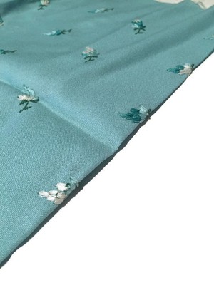 Vintage Mint Green Embroidered Floral Fabric 45