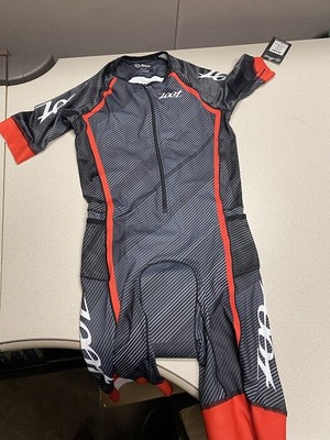 Zoot Men's Tri Suit Red Gray Elite Triathlon Skinsuit Racesuit Size Small