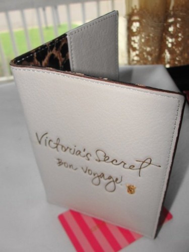 Victoria's Secret LEATHER PASSPORT CASE ID Holder Travel Wallet Bon Voyage NWT