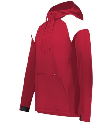 Holloway Unisex Scarlet/White Performance 1/4 Zip Hoodie-Size Adult Small - NEW