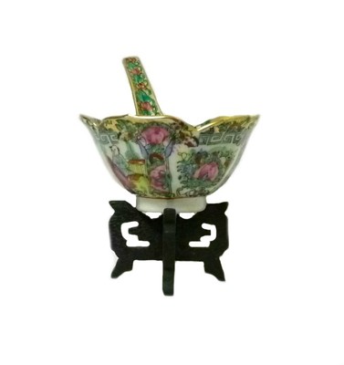 Vintage Oriental Porcelain Spoon Bowl Stand Set Hong Kong Collectible