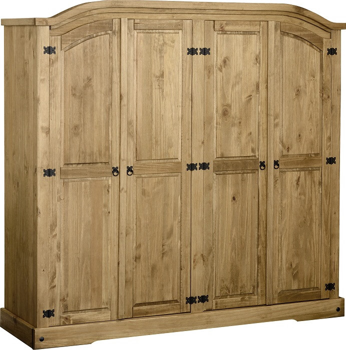 Details About Corona 4 Door Wardrobe In Distressed Waxed Pine Solid Wood Bedroom Furniture