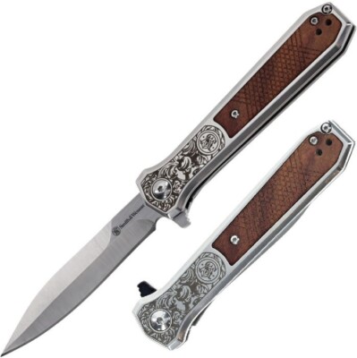 Smith & Wesson Unwavered Folding Knife 3.5 Carbon Steel Blade Stainless/Rosewood