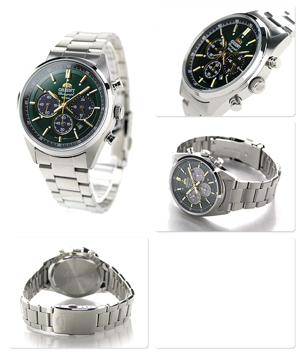 Pre-owned Orient Neo70's Wv0031tx Panda Green Dial Solar Chronograph Men Watch Box