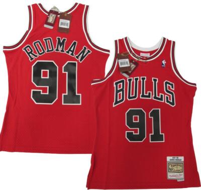 1997-98 Dennis Rodman #91 Bulls Mens Mitchell & Ness Red