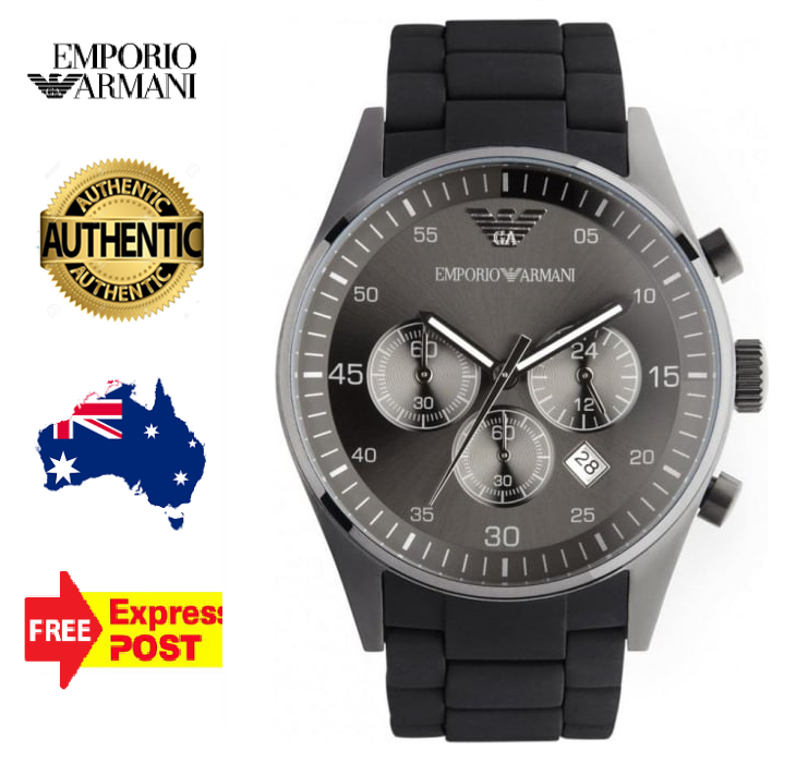 EMPORIO ARMANI SPORTIVO AR5889 GREY BLACK SILICONE MENS STAINLESS STEEL WATCH