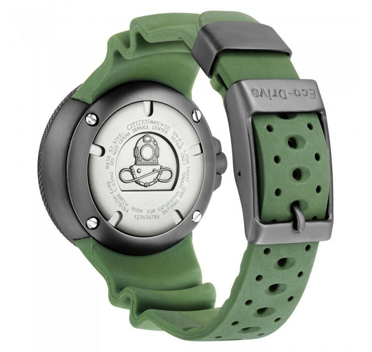 Pre-owned Citizen Diver Eco Divers 300m Green Dial Silicone Strap Men's Watch Bj8057-17x