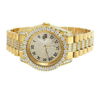 Pre-owned Usdiamondking 18k Yellow Gold Solid Stainless Steel Simulated Diamonds Presidential Watch 41mm