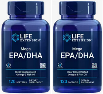 MEGA EPA/DHA OMEGA 3 FISH OIL 240 Softgels  2 Bottles LIFE EXTENSION
